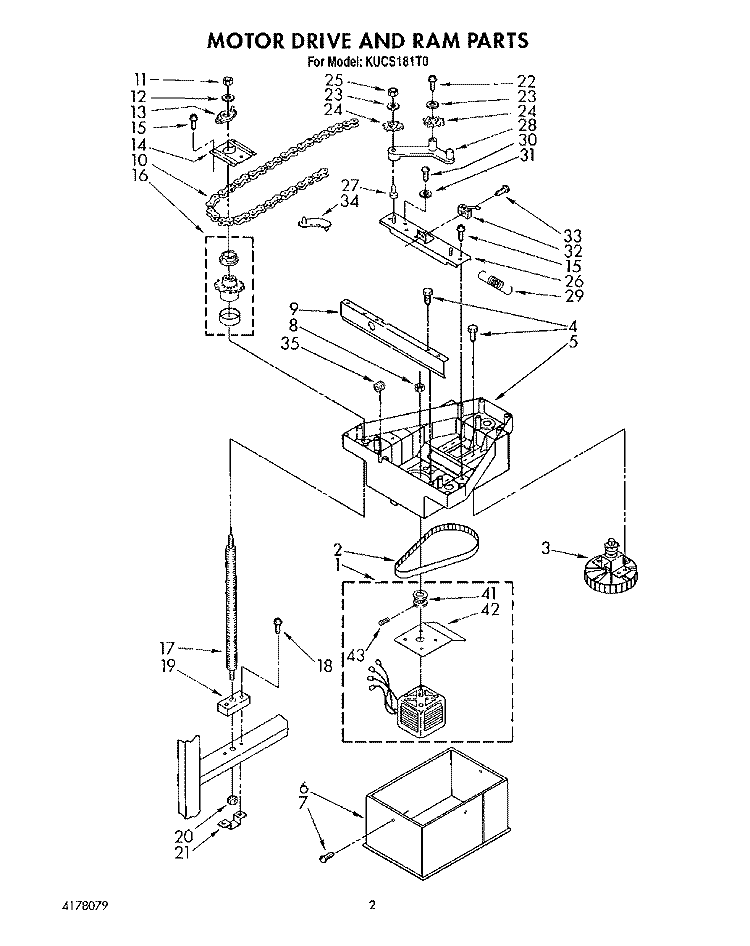 MOTOR DRIVE AND RAM, LIT/OPTIONAL Diagram and Parts List for KUCS181T0  KitchenAid Trash Compactor