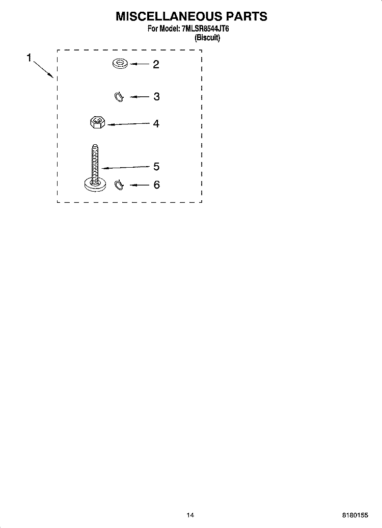 MISCELLANEOUS PARTS OPTIONAL PARTS (NOT INCLUDED) Diagram and Parts List for 7MLSR8544JT6  Whirlpool Washer