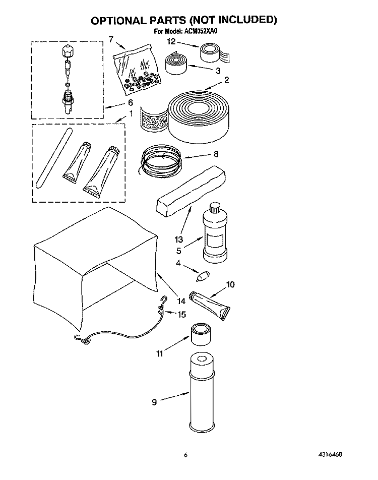 OPTIONAL Diagram and Parts List for ACM052XA0  Whirlpool Air Conditioner