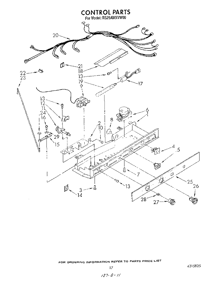 CONTROL Diagram and Parts List for RS25AWXVW00  Roper Refrigerator
