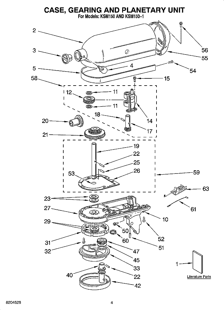 CASE, GEARING, AND PLANETARY UNIT Diagram and Parts List for KSM150  KitchenAid Mixer