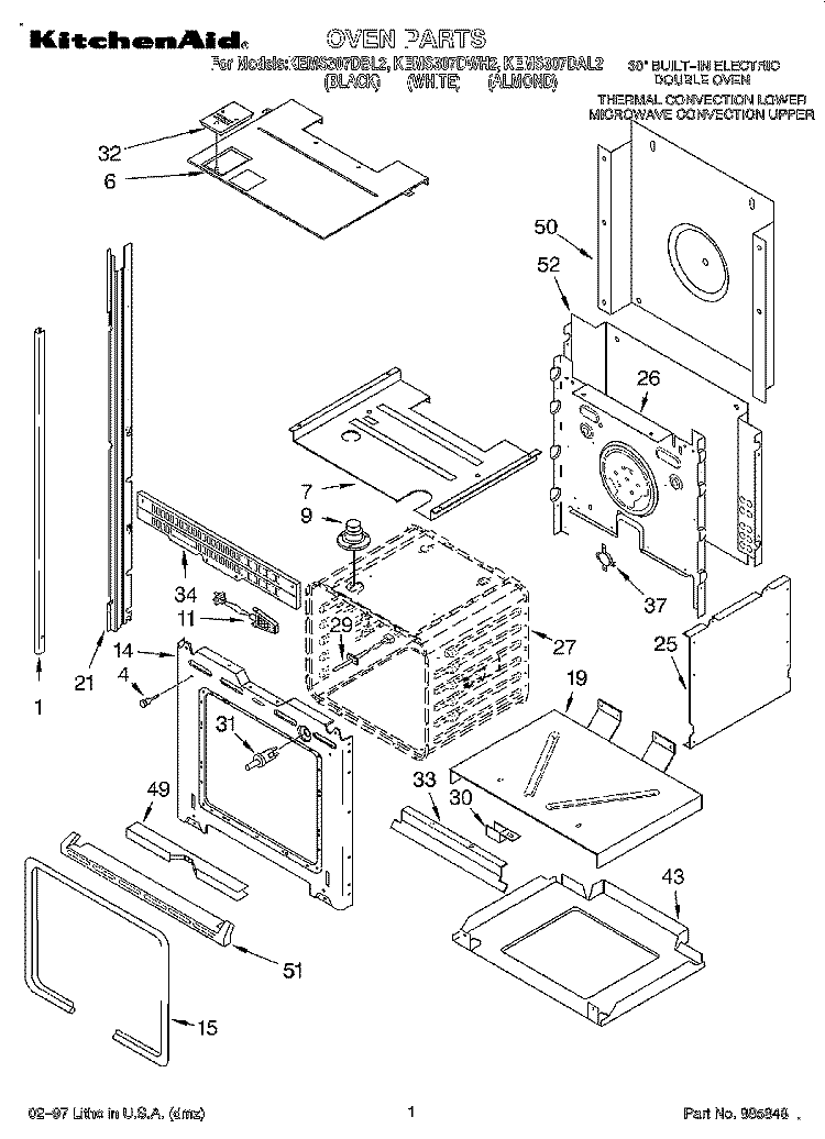 OVEN Diagram and Parts List for KEMS307DBL2  KitchenAid Microwave Oven Combo