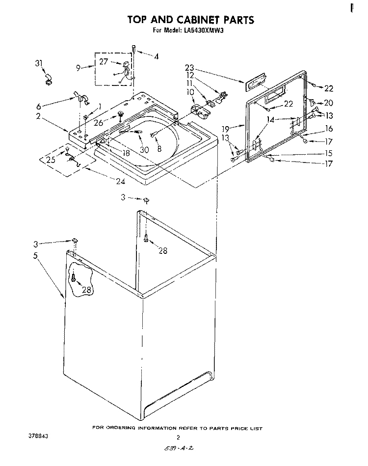 TOP AND CABINET , LITERATURE AND OPTIONAL Diagram and Parts List for LA5430XMW3  Whirlpool Washer