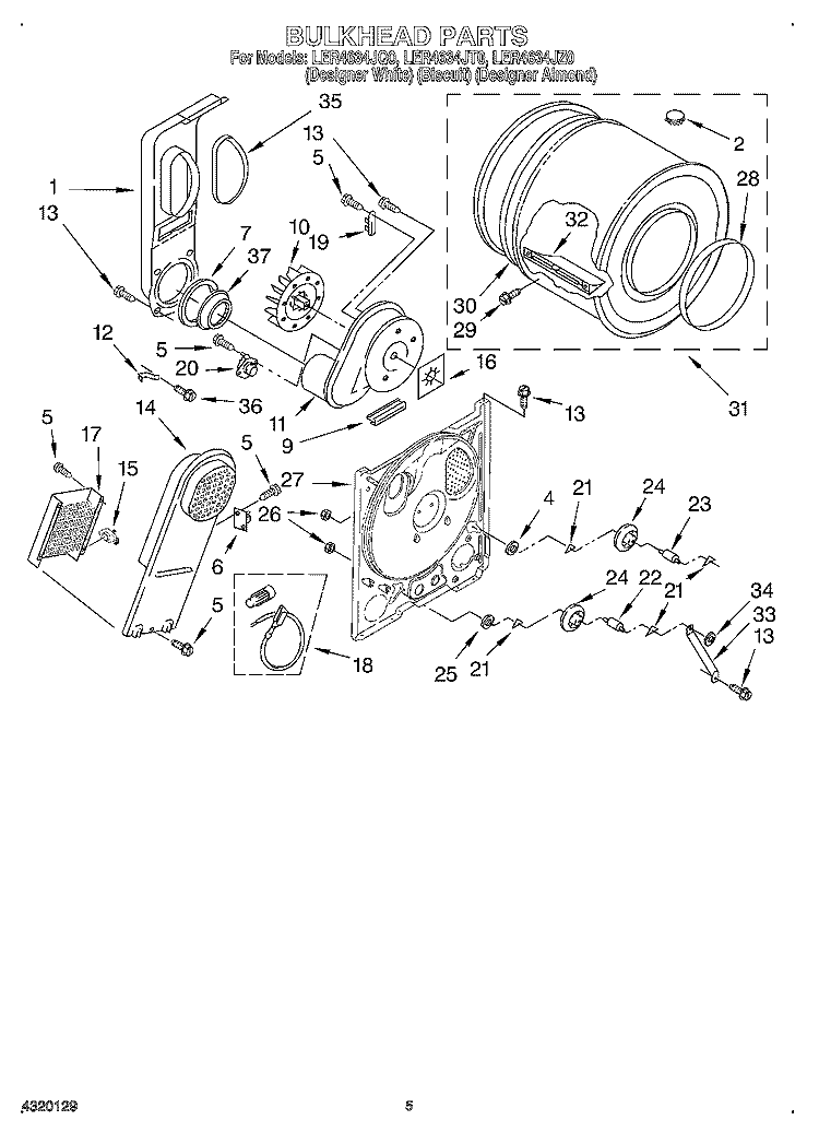 SECTION Diagram and Parts List for LER4634JT0  Whirlpool Dryer