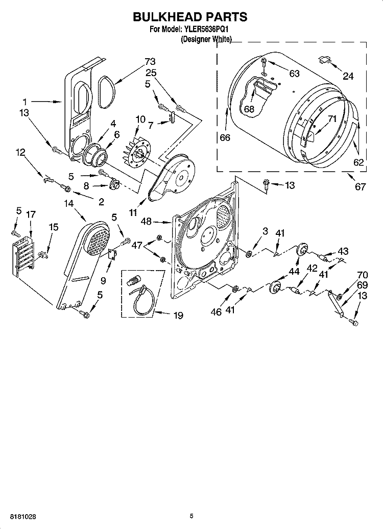BULKHEAD PARTS, OPTIONAL PARTS (NOT INCLUDED) Diagram and Parts List for YLER5636PQ1  Whirlpool Dryer