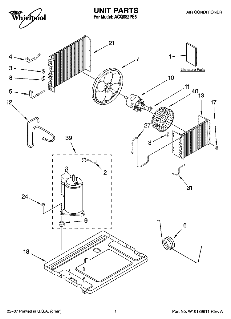 UNIT PARTS Diagram and Parts List for ACQ082PS5  Whirlpool Air Conditioner
