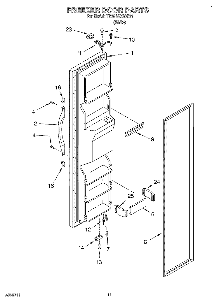 FREEZER DOOR Diagram and Parts List for TS25AEXHW01  Estate Refrigerator