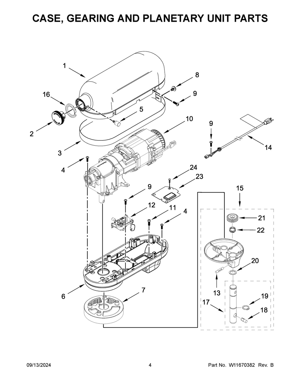 03 - Case, Gearing And Planetary Unit Parts Diagram and Parts List for KSM55SXXXPL0  Whirlpool Mixer