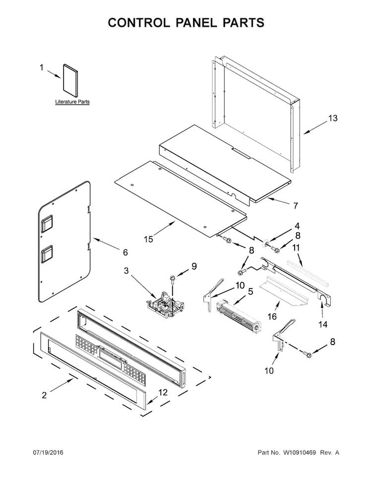Control Panel Parts Diagram and Parts List for KOCE500ESS05  KitchenAid Microwave