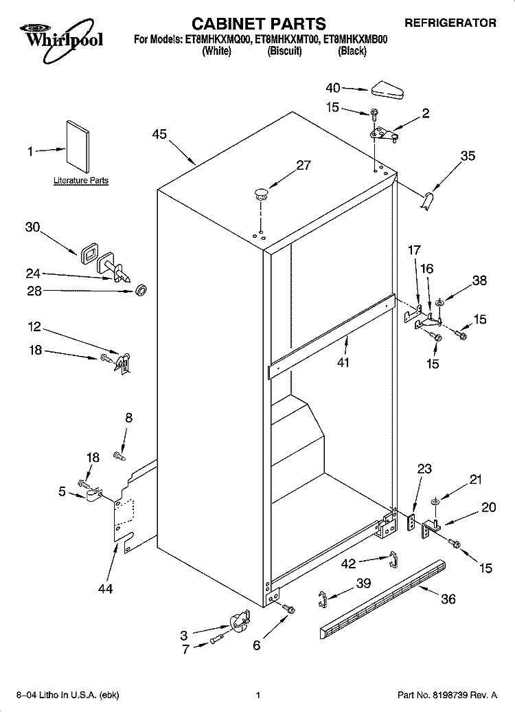 CABINET PARTS Diagram and Parts List for ET8MHKXMT00  Whirlpool Refrigerator