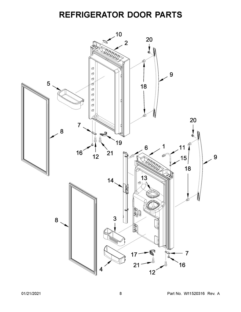 Refrigerator Door Parts Diagram and Parts List for WRF555SDFZ12  Whirlpool Refrigerator