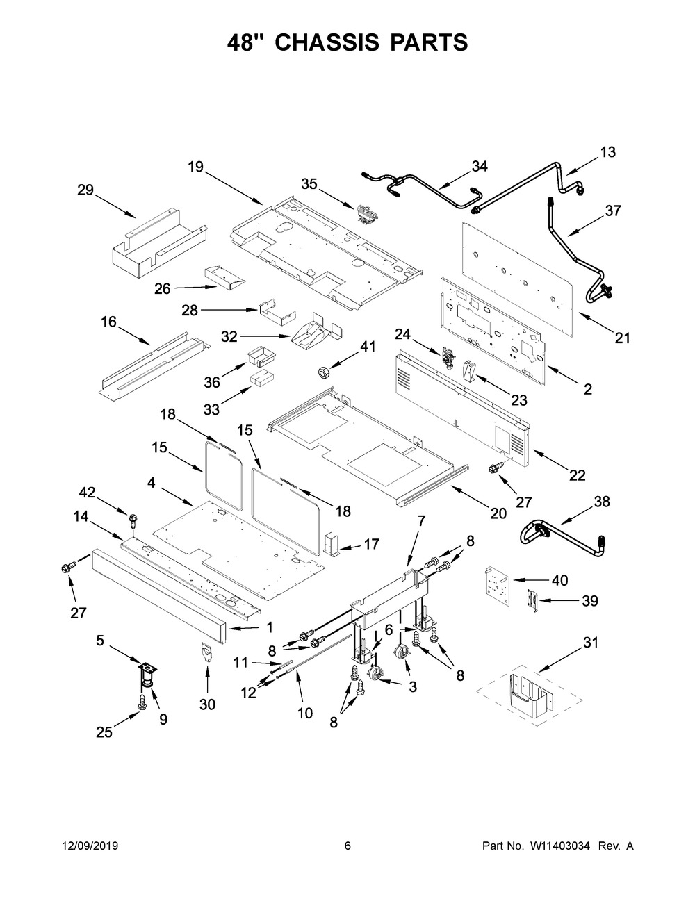 48" Chassis Parts Diagram and Parts List for KFGC558JIB00  Whirlpool Range