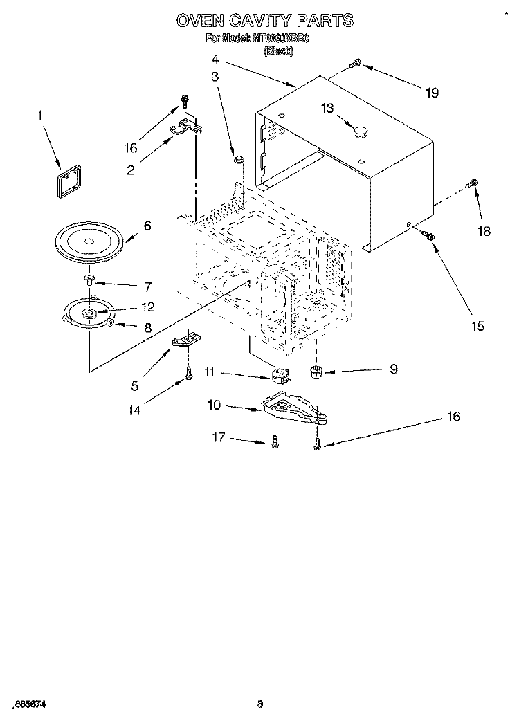 OVEN CAVITY Diagram and Parts List for MT0061XBB0  Whirlpool Microwave