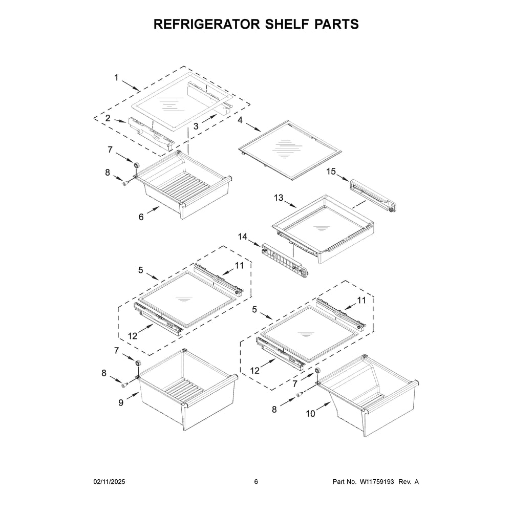 Refrigerator Shelf Parts Diagram and Parts List for KRSF536RBS00  KitchenAid Refrigerator