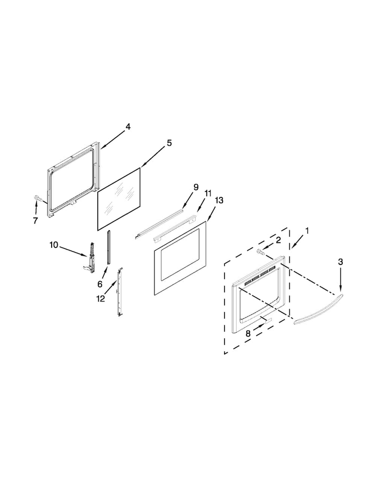 Door Parts Diagram and Parts List for KGRS308BSS1  KitchenAid Range