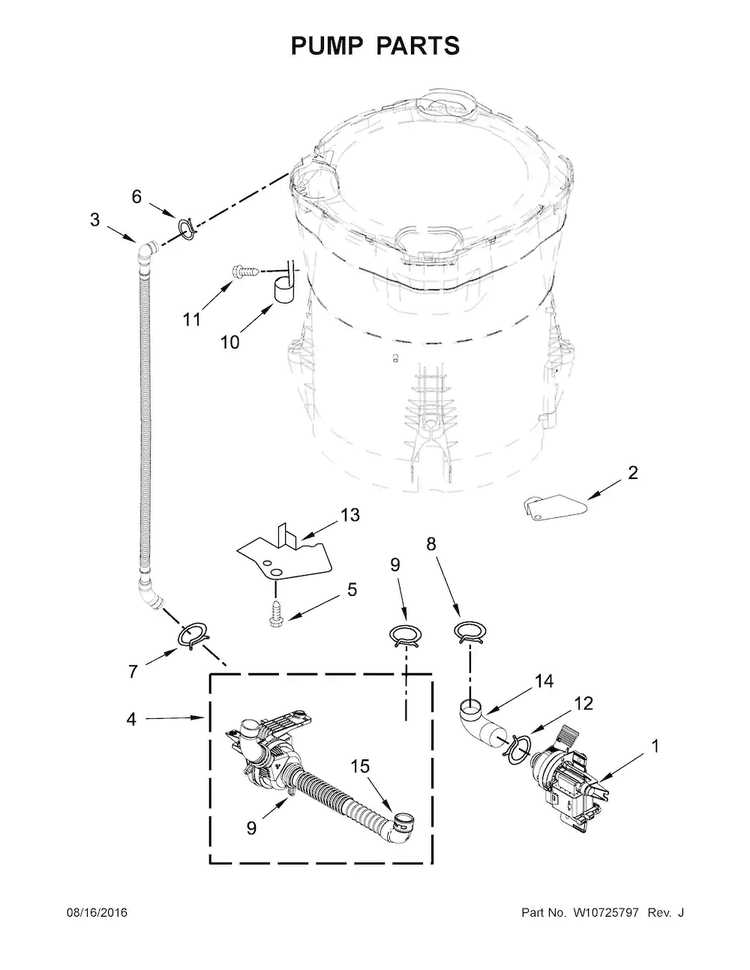 Pump Parts Diagram and Parts List for WTW8500DC0  Whirlpool Washer