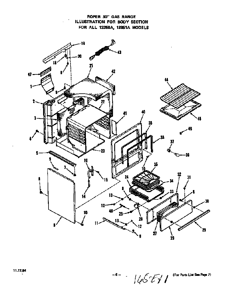 Body Diagram and Parts List for 1335*0A  Roper Range