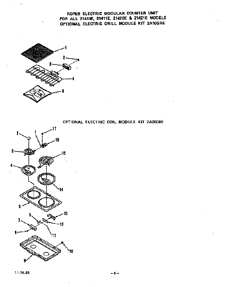^electric Grill Module Diagram and Parts List for 2142*0E  Roper Range