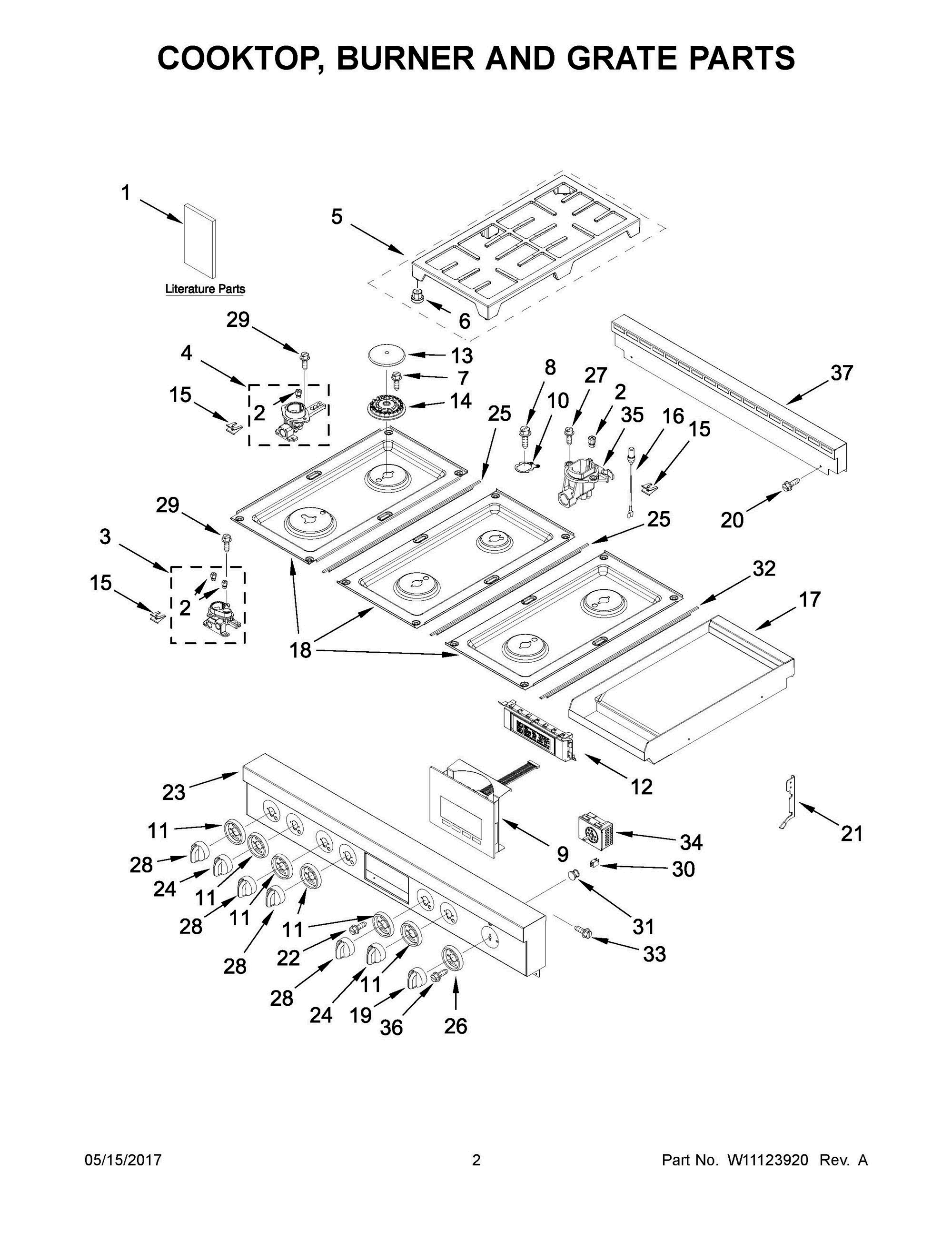 02 - COOKTOP, BURNER AND GRATE PARTS Diagram and Parts List for JDRP548WP03  Whirlpool Range