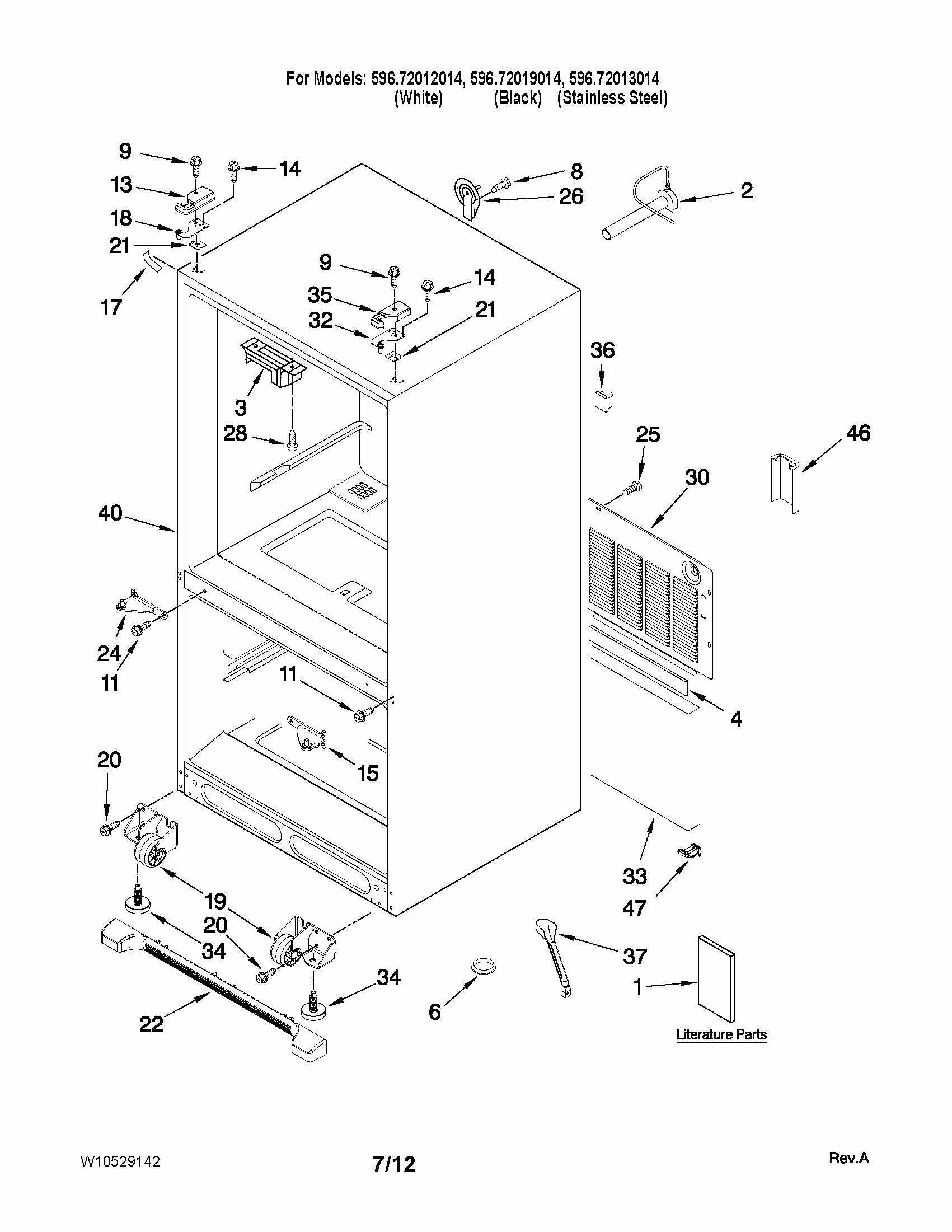 Cabinet Parts Diagram and Parts List for 59672013014  Kenmore Refrigerator