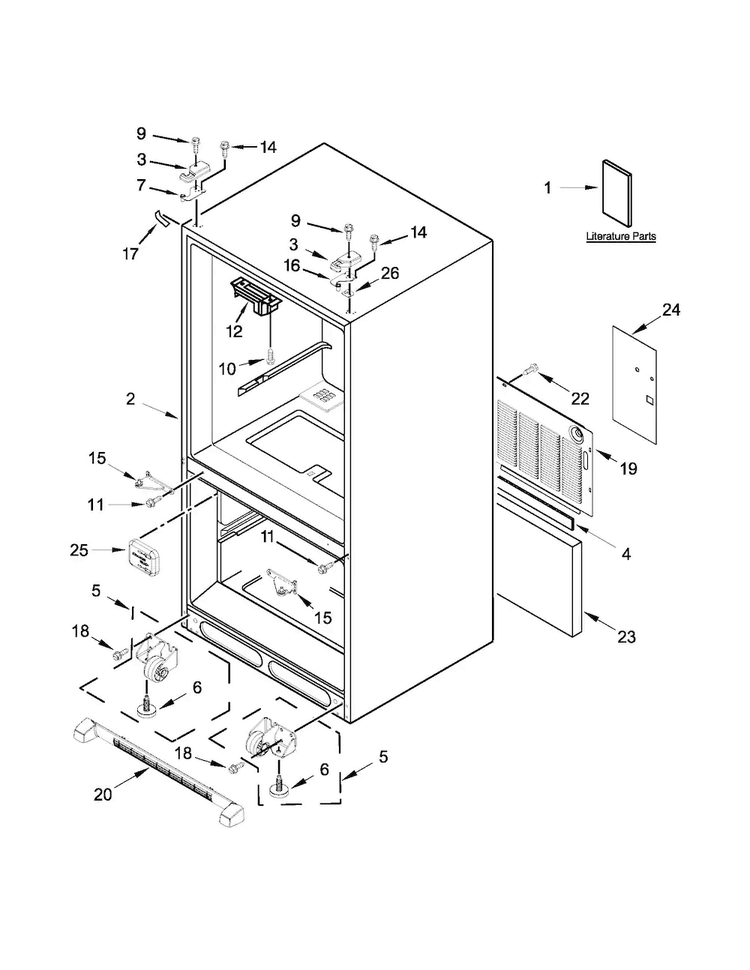 Cabinet Parts Diagram and Parts List for WRF532SNBB00  Whirlpool Refrigerator