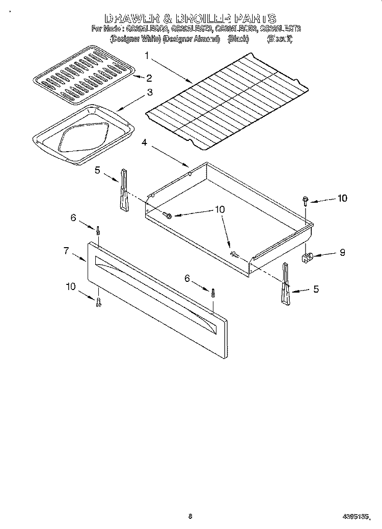 DRAWER AND BROILER, OPTIONAL Diagram and Parts List for GS395LEGQ3  Whirlpool Range