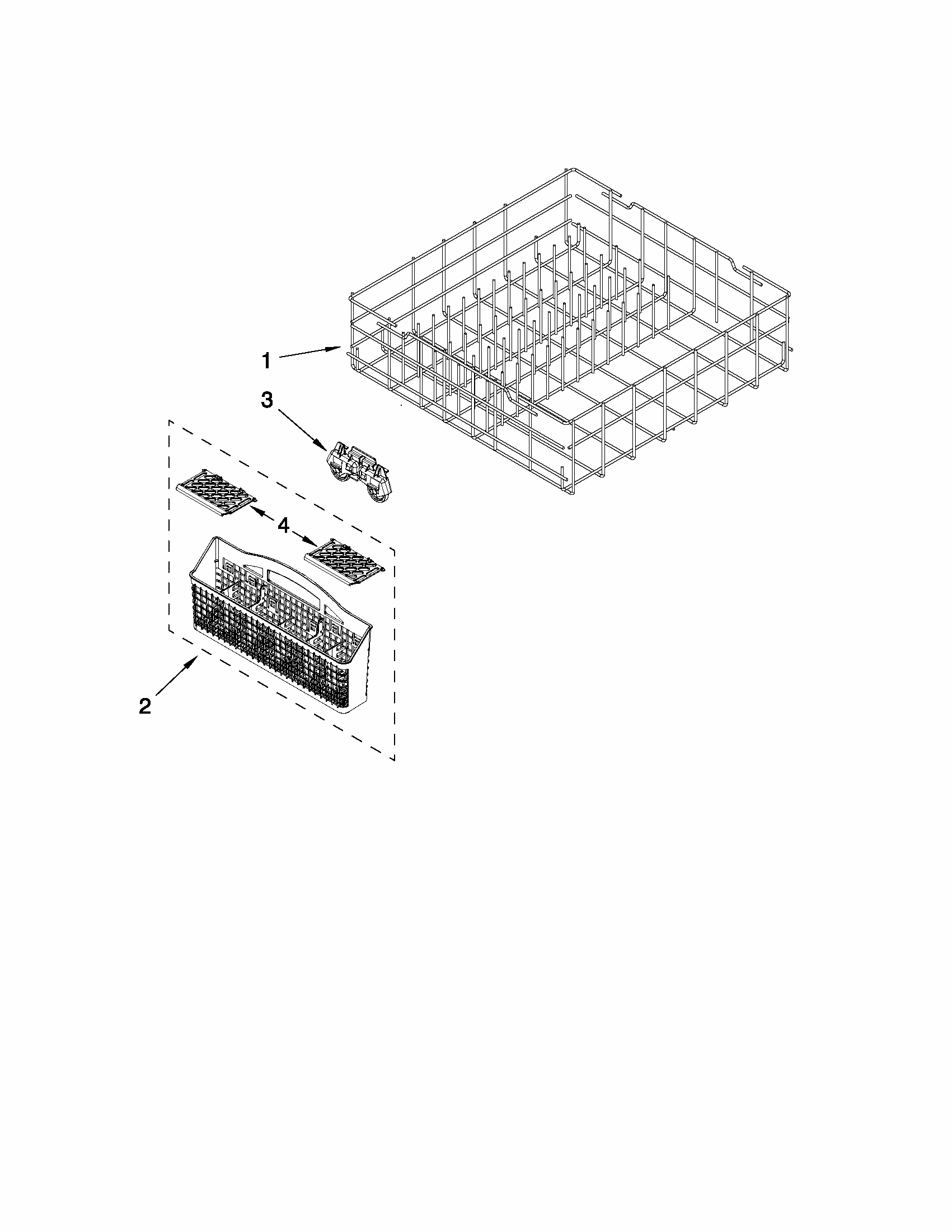 Lower Rack Parts Diagram and Parts List for 66513019K113  Kenmore Dishwasher