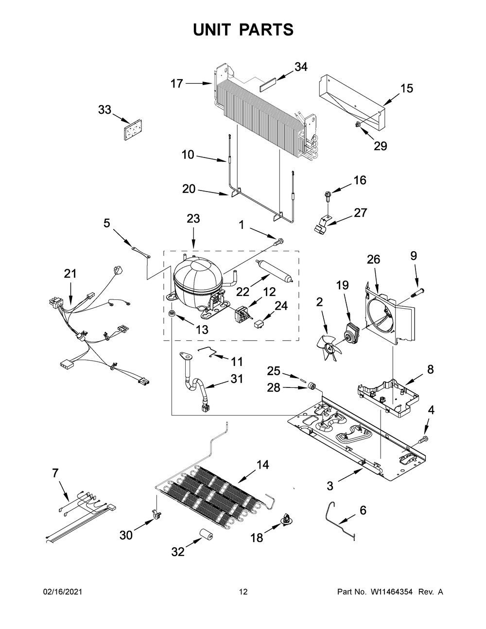 Unit Parts Diagram and Parts List for ABB2224BRB02  Whirlpool Refrigerator
