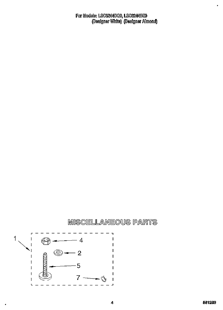 MISCELLANEOUS Diagram and Parts List for LSC8244DZ0  Whirlpool Washer