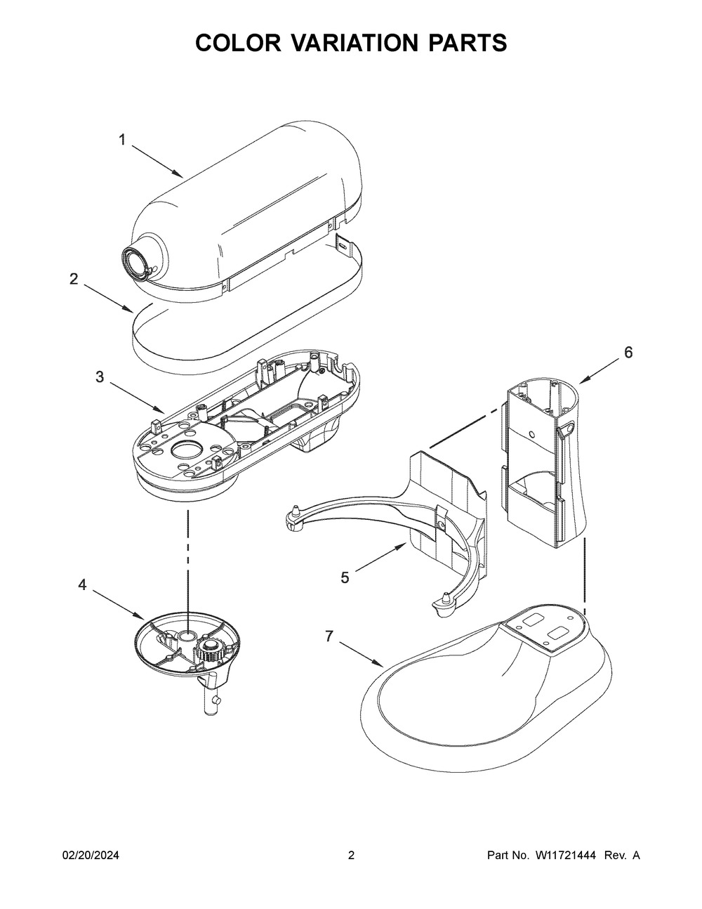 Color Variation Parts Diagram and Parts List for 3KSMC895TWH1  KitchenAid Mixer