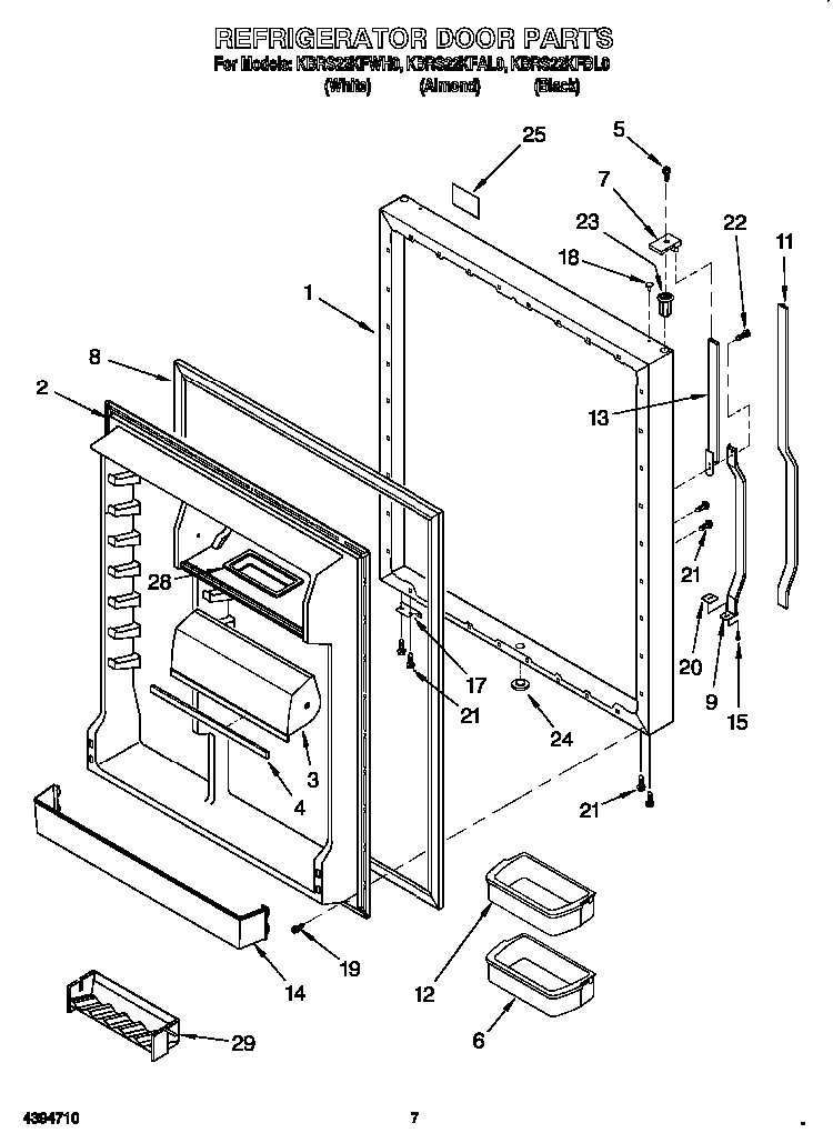 Refrigerator Door Diagram and Parts List for KBRS22KFBL00  KitchenAid Refrigerator