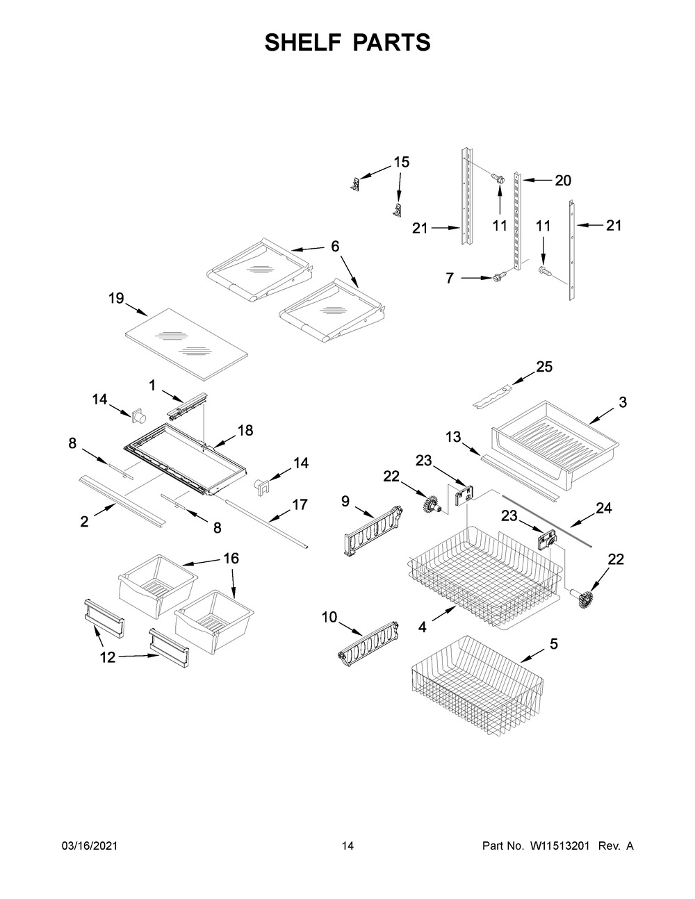 Shelf Parts Diagram and Parts List for MBB1957FEW02  Whirlpool Refrigerator
