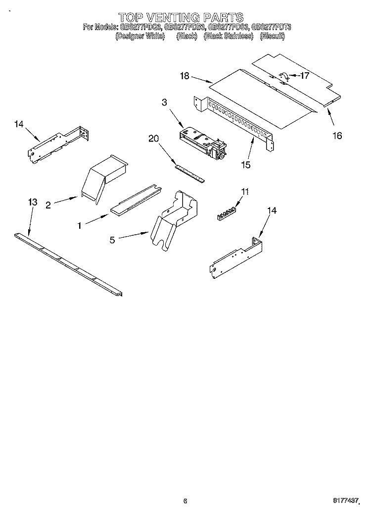 TOP VENTING, OPTIONAL Diagram and Parts List for GBS277PDB3  Whirlpool Wall Oven