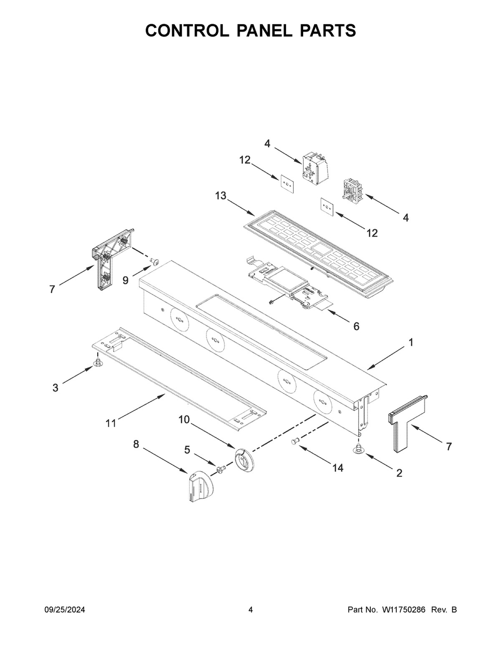 03 - Control Panel Parts Diagram and Parts List for YWSES7530RZ0  Whirlpool Range
