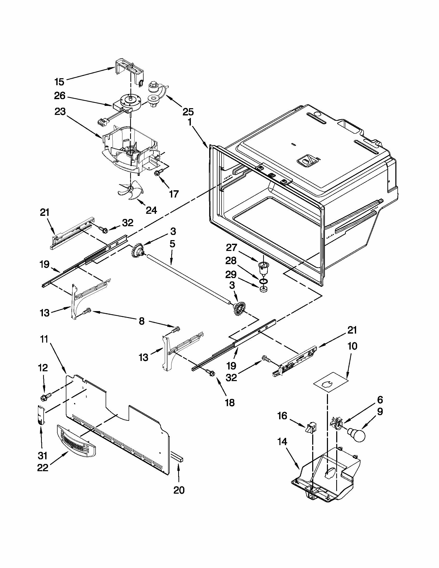 Freezer Liner Parts Diagram and Parts List for 59679542014  Kenmore Refrigerator