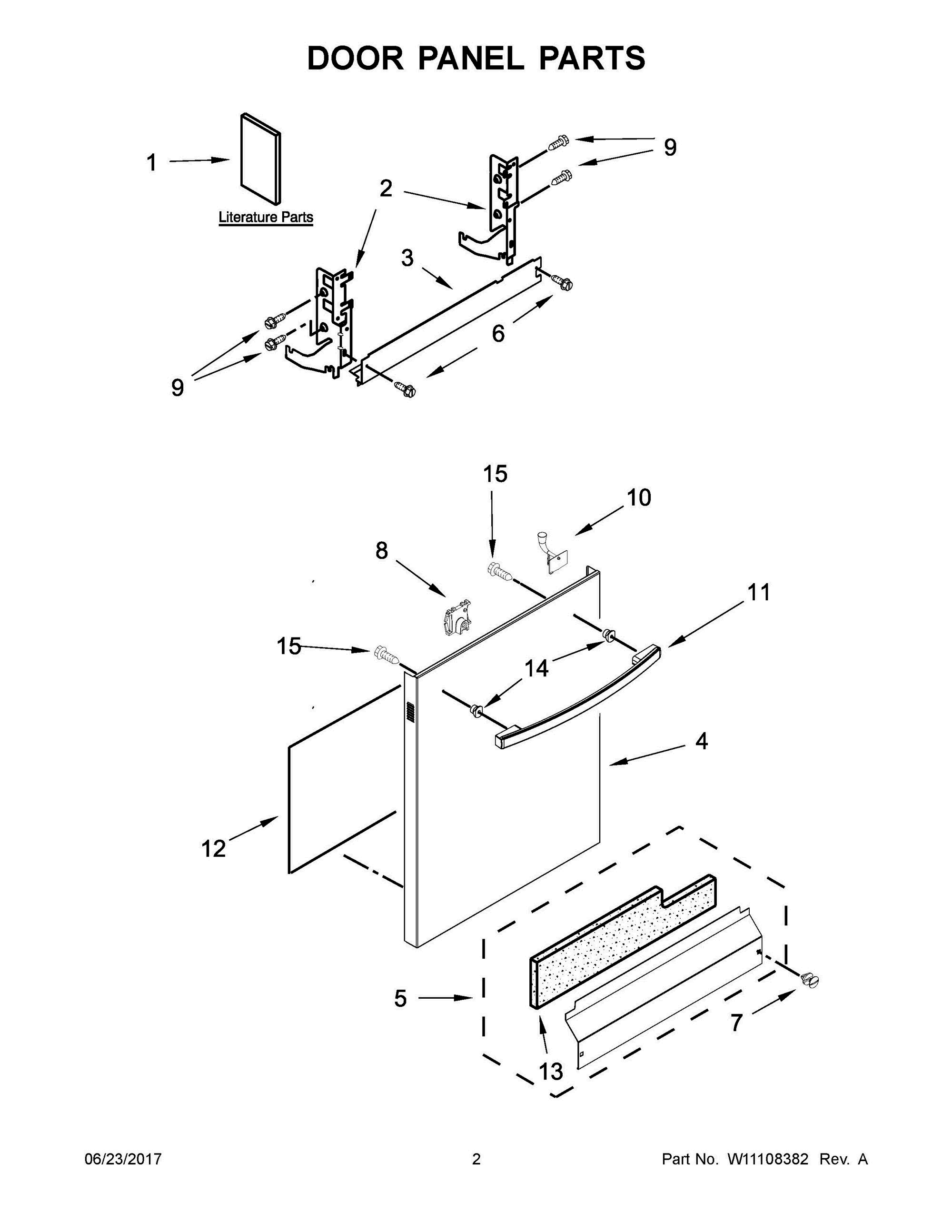 02 - DOOR PANEL PARTS Diagram and Parts List for IDT830SAGS0  Whirlpool Dishwasher
