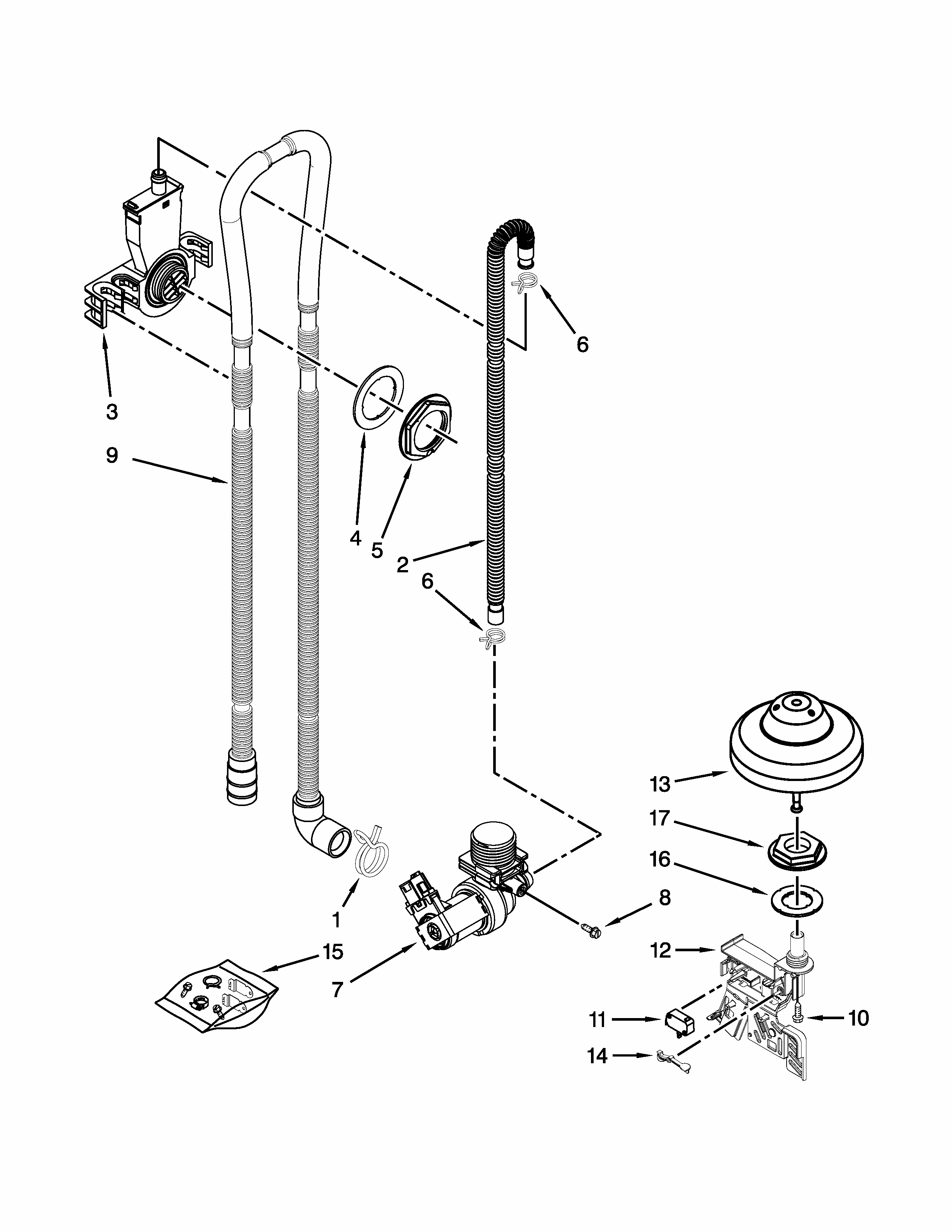 Fill, Drain And Overfill Parts Diagram and Parts List for 66513229N412  Kenmore Dishwasher