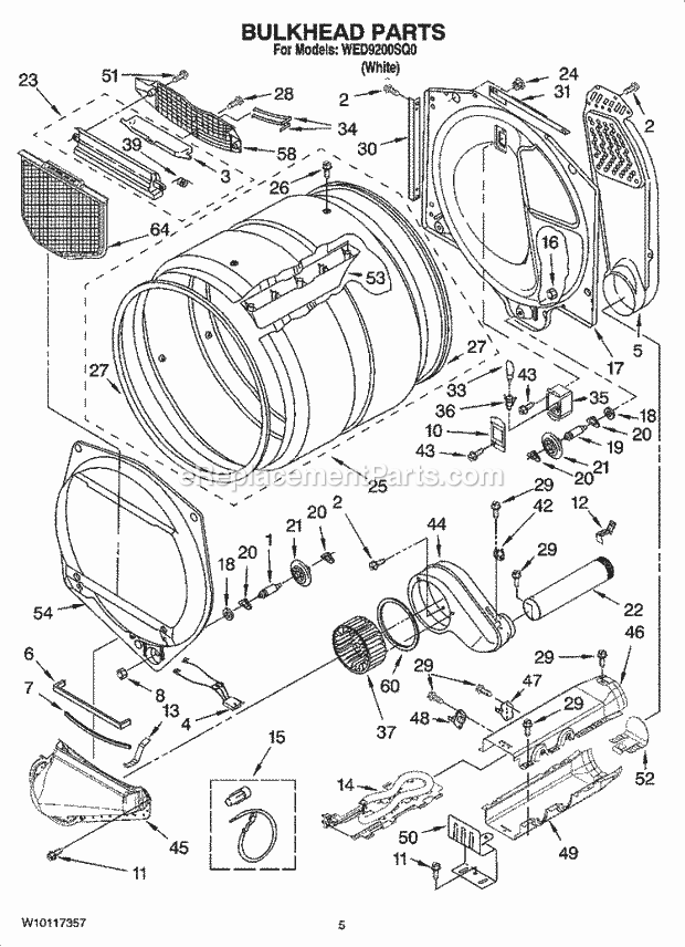 BULKHEAD PARTS Diagram and Parts List for WED9200SQ0  Whirlpool Dryer