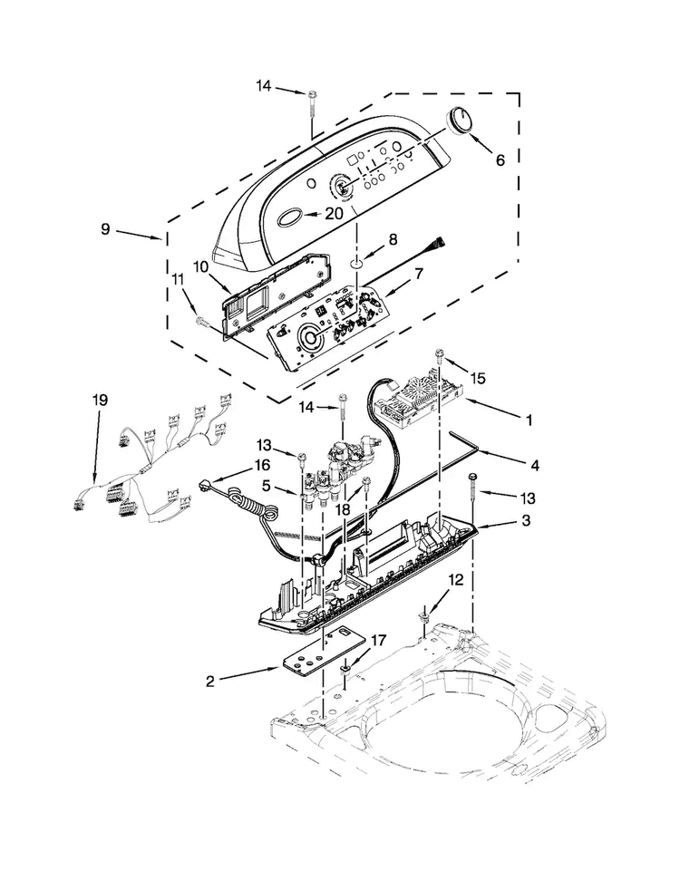 Control Panel Parts Diagram and Parts List for WTW8100BW0  Whirlpool Washer