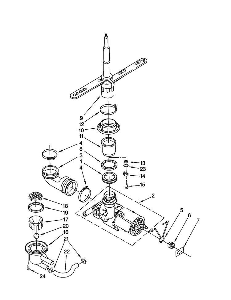 Pump And Spray Arm Diagram and Parts List for DU850DWGX2  Whirlpool Dishwasher