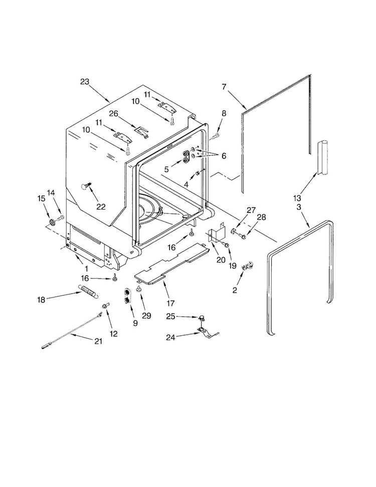 Tub And Frame Diagram and Parts List for KUDC20FVSS0  KitchenAid Dishwasher