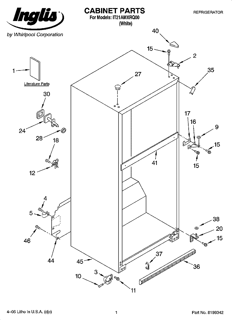 CABINET PARTS Diagram and Parts List for IT21AMXRQ00  Inglis Refrigerator