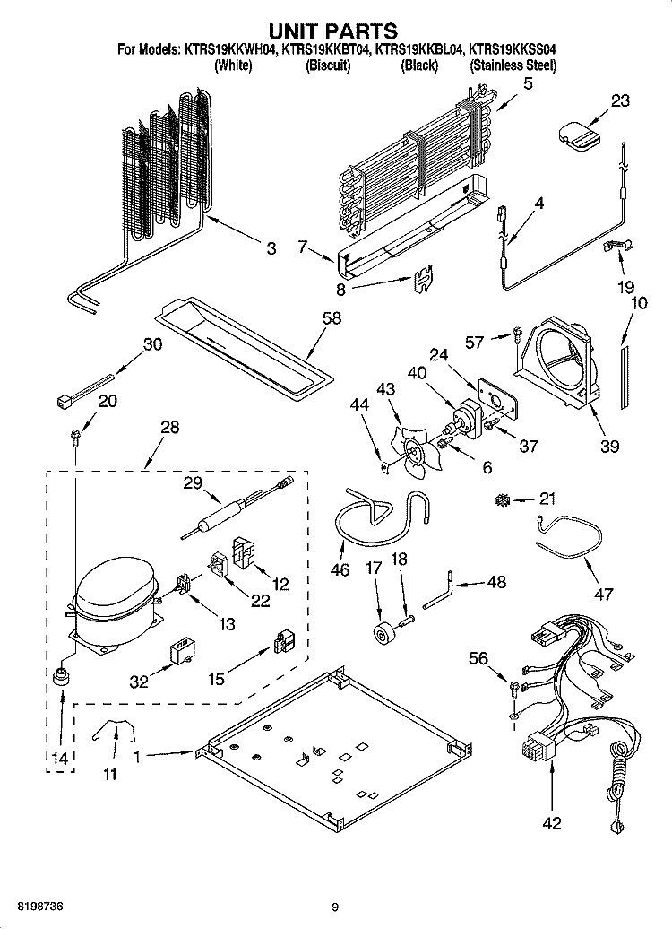 UNIT PARTS Diagram and Parts List for KTRS19KKBL04  KitchenAid Refrigerator