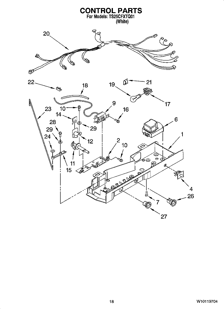 CONTROL PARTS Diagram and Parts List for TS25CFXTQ01  Estate Refrigerator