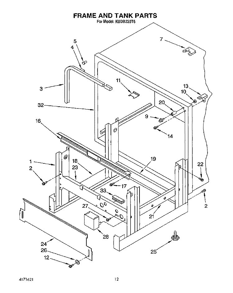FRAME AND TANK Diagram and Parts List for KUDB220T6  KitchenAid Dishwasher