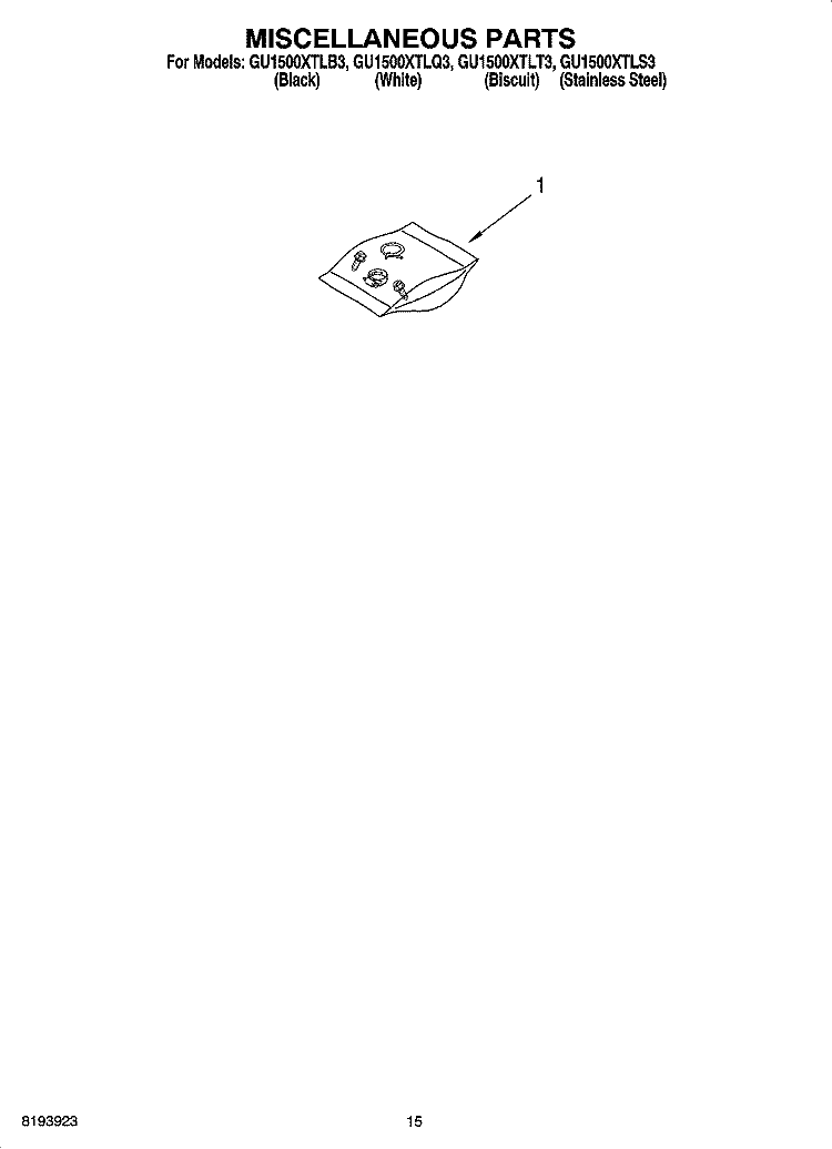 MISCELLANEOUS PARTS Diagram and Parts List for GU1500XTLQ3  Whirlpool Dishwasher