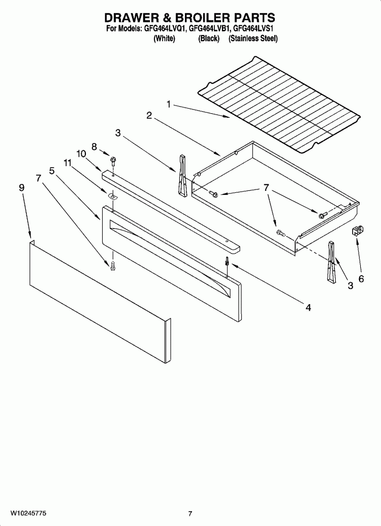 DRAWER & BROILER PARTS Diagram and Parts List for GFG464LVB1  Whirlpool Range
