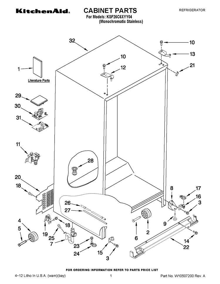 CABINET PARTS Diagram and Parts List for KSF26C6XYY04  KitchenAid Refrigerator