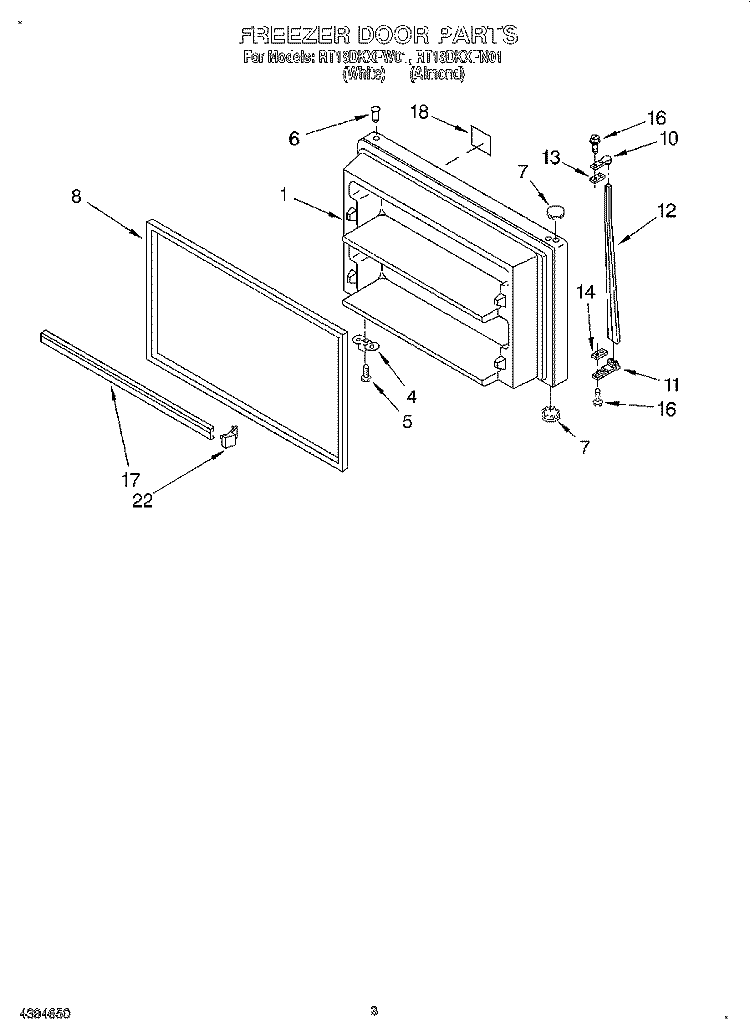 FREEZER DOOR Diagram and Parts List for RT18DKXFW01  Roper Refrigerator