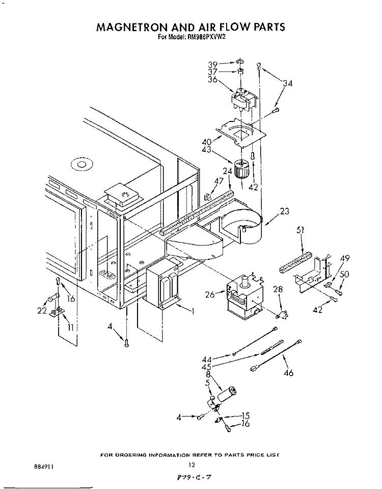 MAGNETRON AND AIR FLOW Diagram and Parts List for RM988PXVN2  Whirlpool Microwave Oven Combo